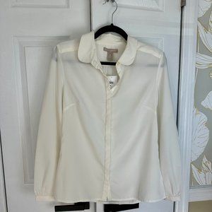 NWT Banana Republic Cream Blouse Size Medium Button Down Pan collar